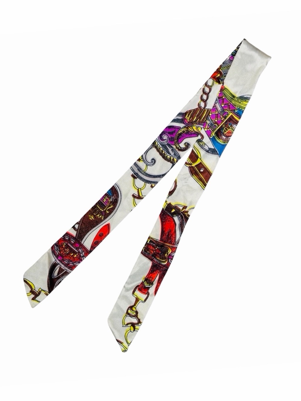 Skinny Multicolored Satin Twilly Handbag Scarf - 33” x 1.5”